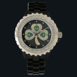 GOLD SHAMROCK JEWEL EMERALD GREEN HEARTS,Gemstones Watch<br><div class="desc">Elegant green Shamrock jewel with gems for St.Paddy's Day,  .Digital graphic elaboration by Bulgan Lumini .</div>