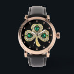 GOLD SHAMROCK JEWEL EMERALD GREEN HEARTS,Gemstones Watch<br><div class="desc">Elegant green Shamrock jewel with gems for St.Paddy's Day,  .Digital graphic elaboration by Bulgan Lumini .</div>