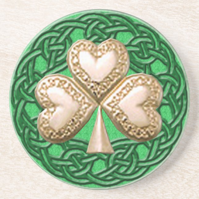 Gold Shamrock On Celtic Knots Coaster (Front)