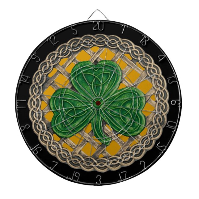Gold Shamrock On Celtic Knots Dart Board (Front)