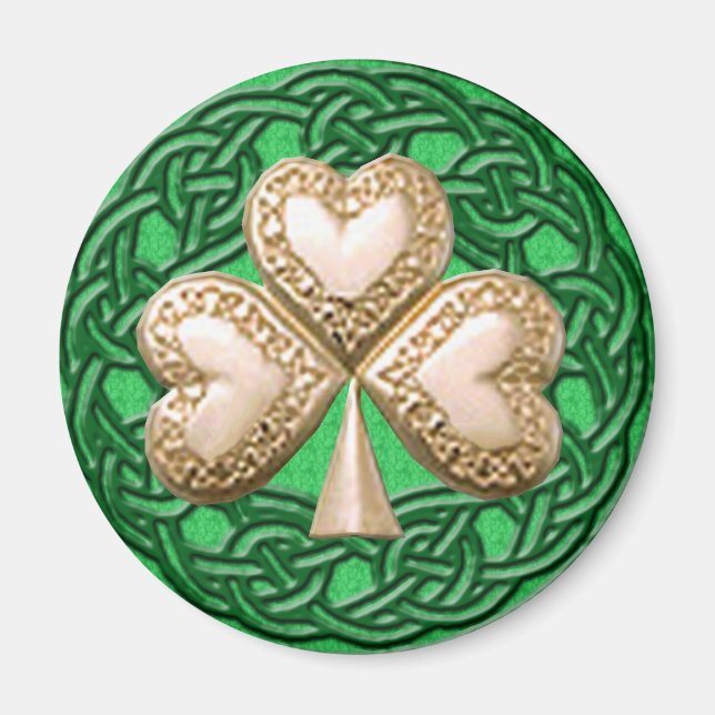 Gold Shamrock On Celtic Knots Magnet (Front)