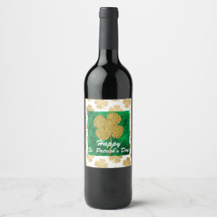 Gold Shamrocks Green Floral Wine Label
