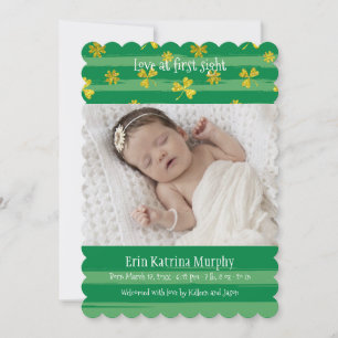 Gold Shamrocks Photo Birth Announcement