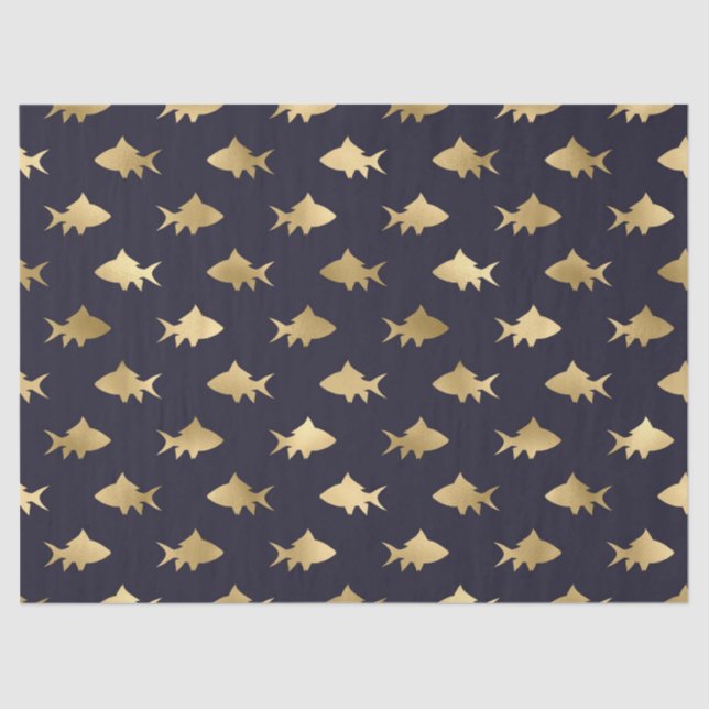 Gold Sharks on Navy Decoupage Tissue Paper (Front)