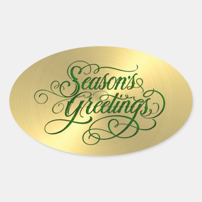 Gold Sheen Green Season's Greetings Sticker (Front)