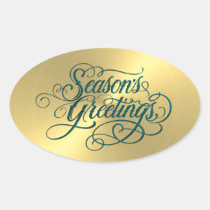 Gold Sheen Teal Season's Greetings Sticker