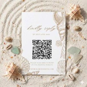 Gold Shells & White Coastal QR Code Wedding  RSVP Card