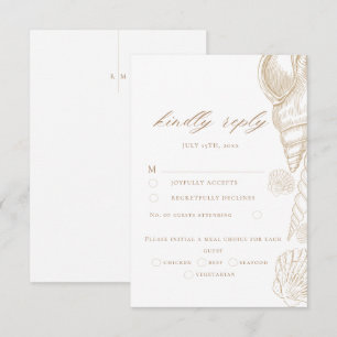 Gold Shells & White Coastal Wedding Kindly Reply RSVP Card