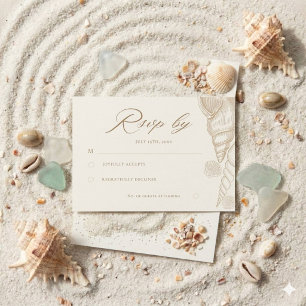 Gold Shells & White Coastal Wedding  RSVP Card