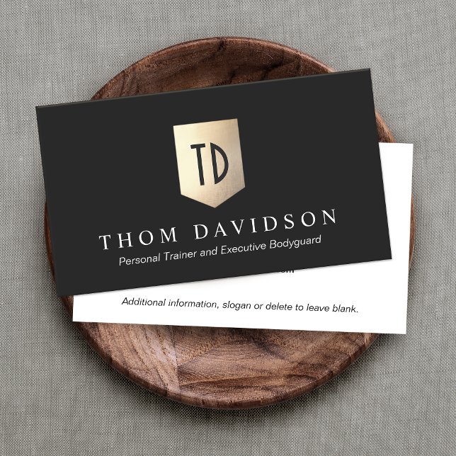 Gold Shield Monogram Logo Protection and Security Business Card (Creator Uploaded)