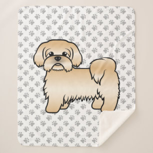 Gold Shih Tzu Cute Cartoon Dog Illustration Sherpa Blanket