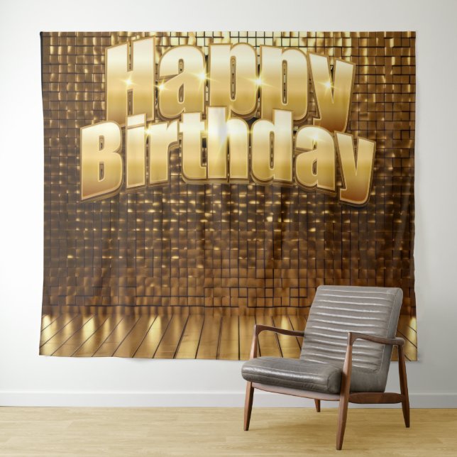 Gold Shimmer Birthday Backdrop Party Decoration Tapestry (In Situ (Horizontal))