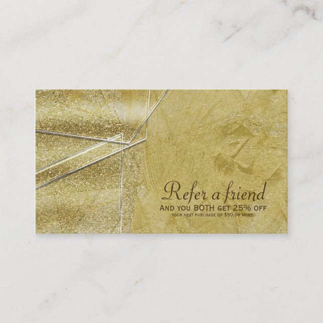 Gold Shimmer Crystal Glam Salon Refer a friend Referral Card (Front)