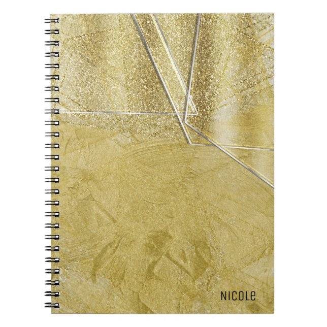 Gold Shimmer Crystal Glass Glam Designer Style Spiral Notebook (Front)