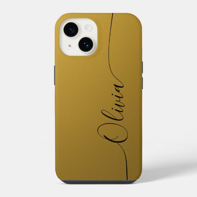 Gold Shimmer Elegant Calligraphy Script Name iPhone Case (Back)