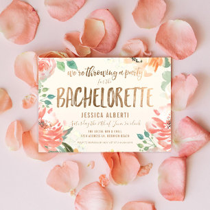 Gold Shimmer Floral Watercolor Bachelorette Party Invitation