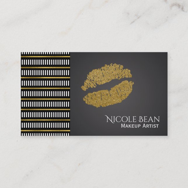 Gold Shimmer Lips Modern Glam Beauty Salon Business Card (Front)