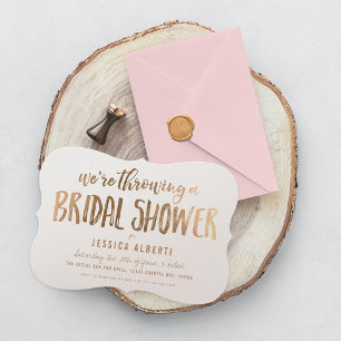 Gold Shimmer Paper Modern Bridal Shower Invitation