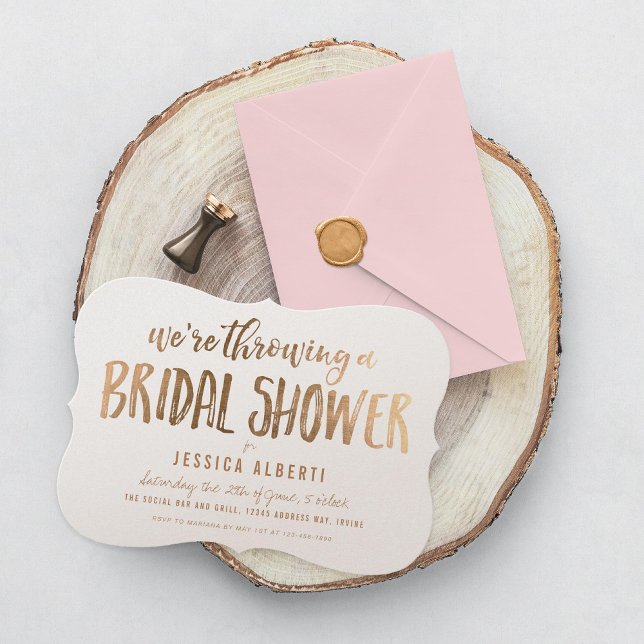 Gold Shimmer Paper Modern Bridal Shower Invitation (Creator Uploaded)
