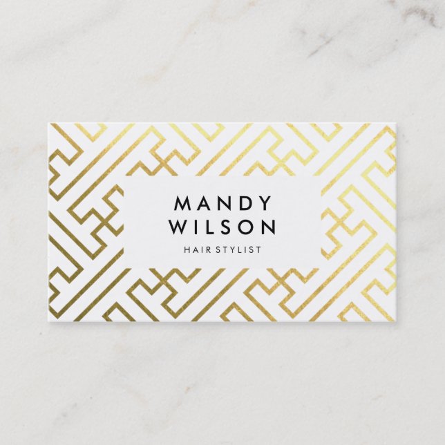Gold Shine Geometric Pattern Business Cards (Front)
