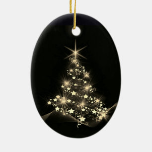 Gold Shine of Stars on Christmas Tree Dark  Ceramic Tree Decoration