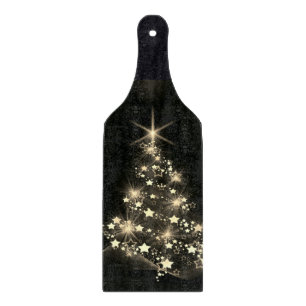Gold Shine of Stars on Christmas Tree Dark Cutting Board