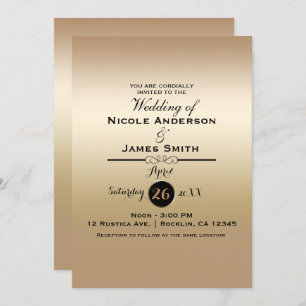 Gold Shine Shiny Metallic Elegant Classy Wedding Invitation
