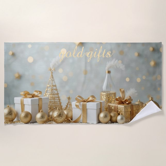 gold shinning presents beach towel (Front)