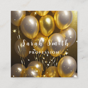 Gold Shiny Balloons Party Glitter Square Business Card
