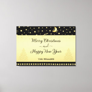 Gold shiny Christmas stars, paws on gold & black Canvas Print