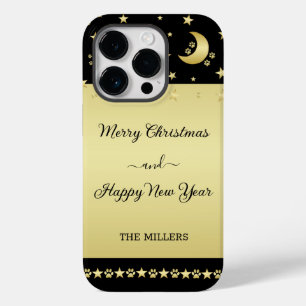 Gold shiny Christmas stars, paws on gold & black Case-Mate iPhone 14 Pro Case