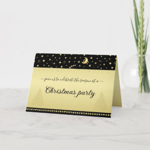 Gold shiny Christmas stars, paws on gold & black Invitation