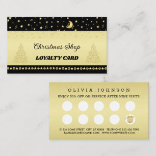 Gold shiny Christmas stars, paws on gold & black Loyalty Card
