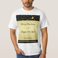 Gold shiny Christmas stars, paws on gold & black