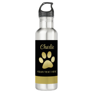 Gold Shiny Dog Paw on black background 710 Ml Water Bottle