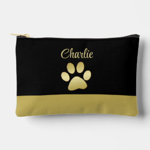 Gold Shiny Dog Paw on black background Accessory Pouch