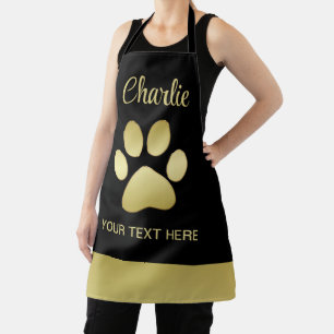  Gold Shiny Dog Paw on black background Apron