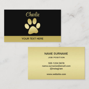  Gold Shiny Dog Paw on black background Business Card