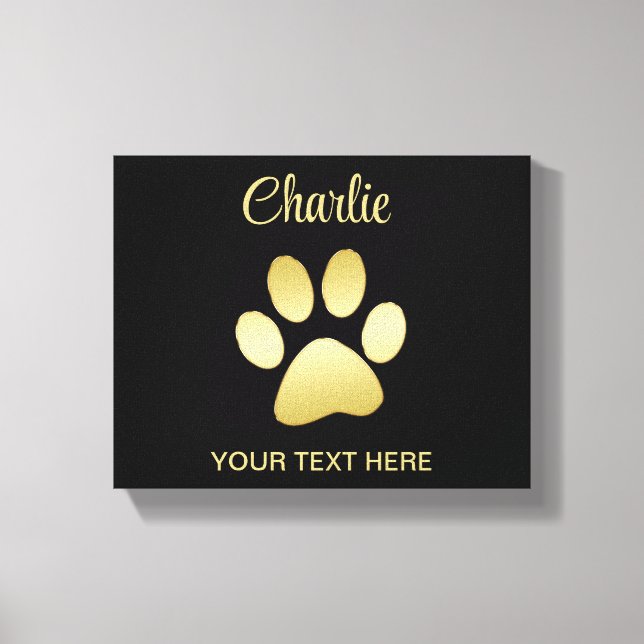  Gold Shiny Dog Paw on black background Canvas Print (Front)