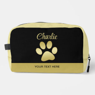 Gold Shiny Dog Paw on black background Dopp Kit