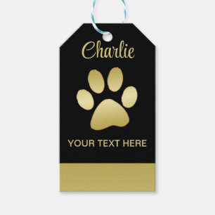 Gold Shiny Dog Paw on black background Gift Tags