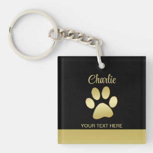  Gold Shiny Dog Paw on black background Key Ring