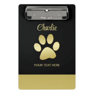  Gold Shiny Dog Paw on black background Mini Clipboard