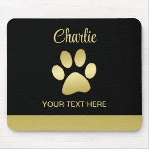  Gold Shiny Dog Paw on black background Mouse Pad