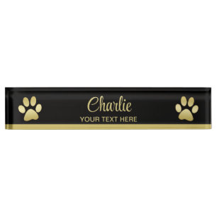 Gold Shiny Dog Paw on black background Nameplate