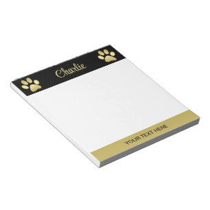  Gold Shiny Dog Paw on black background Notepad