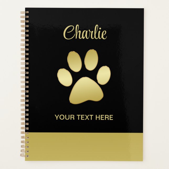  Gold Shiny Dog Paw on black background Planner (Front)