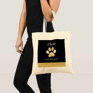 Gold Shiny Dog Paw on black background Tote Bag