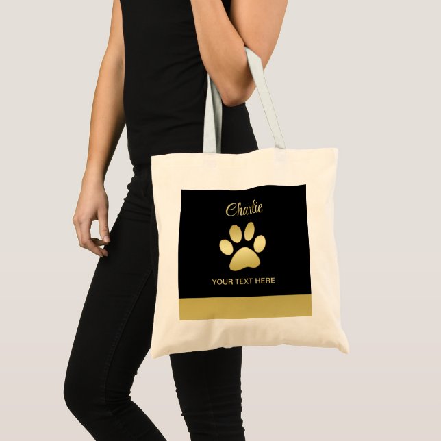  Gold Shiny Dog Paw on black background Tote Bag (Front (Product))