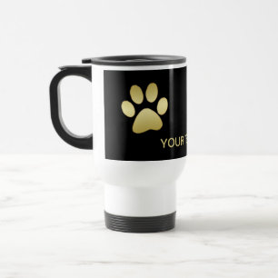 Gold Shiny Dog Paw on black background Travel Mug